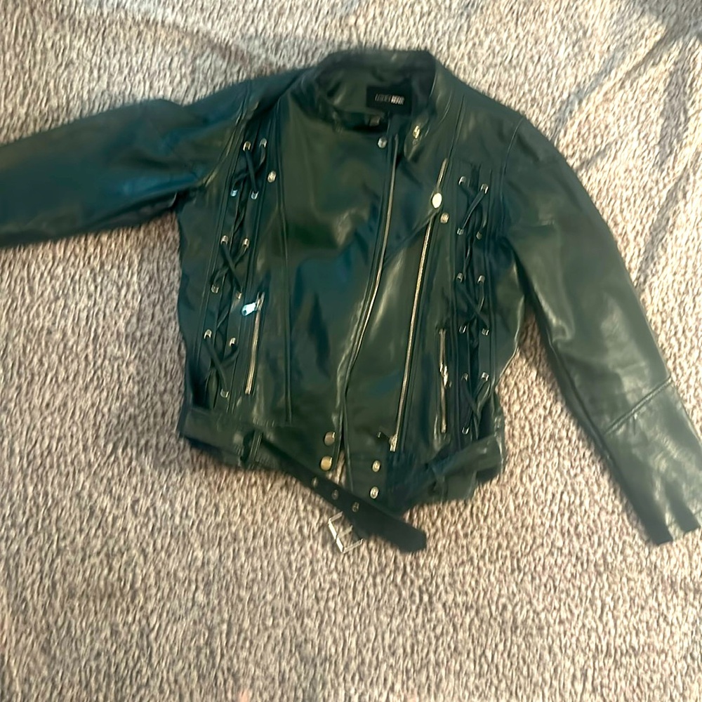 Green leather ( Fashion Nova) biker jacket size Large